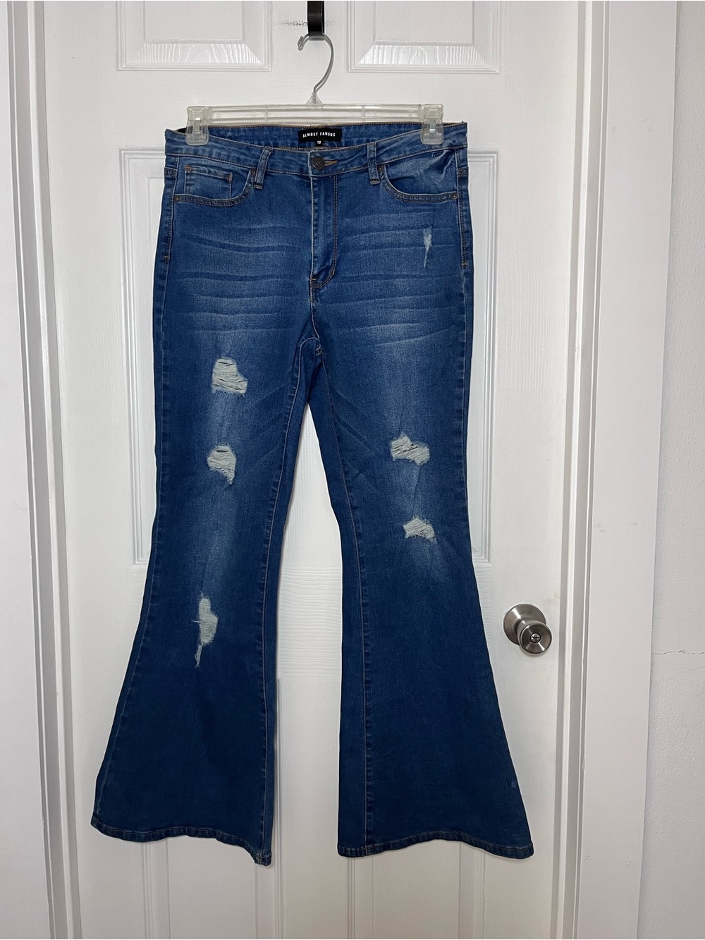 Almost Famous Dark Blue Distressed Flare/Bell Jeans